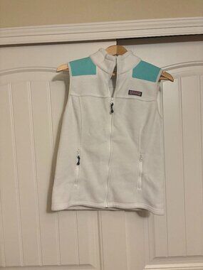 Vineyard Vines Fleece Vest Women Small White and Mint Green Full Zip Pockets
